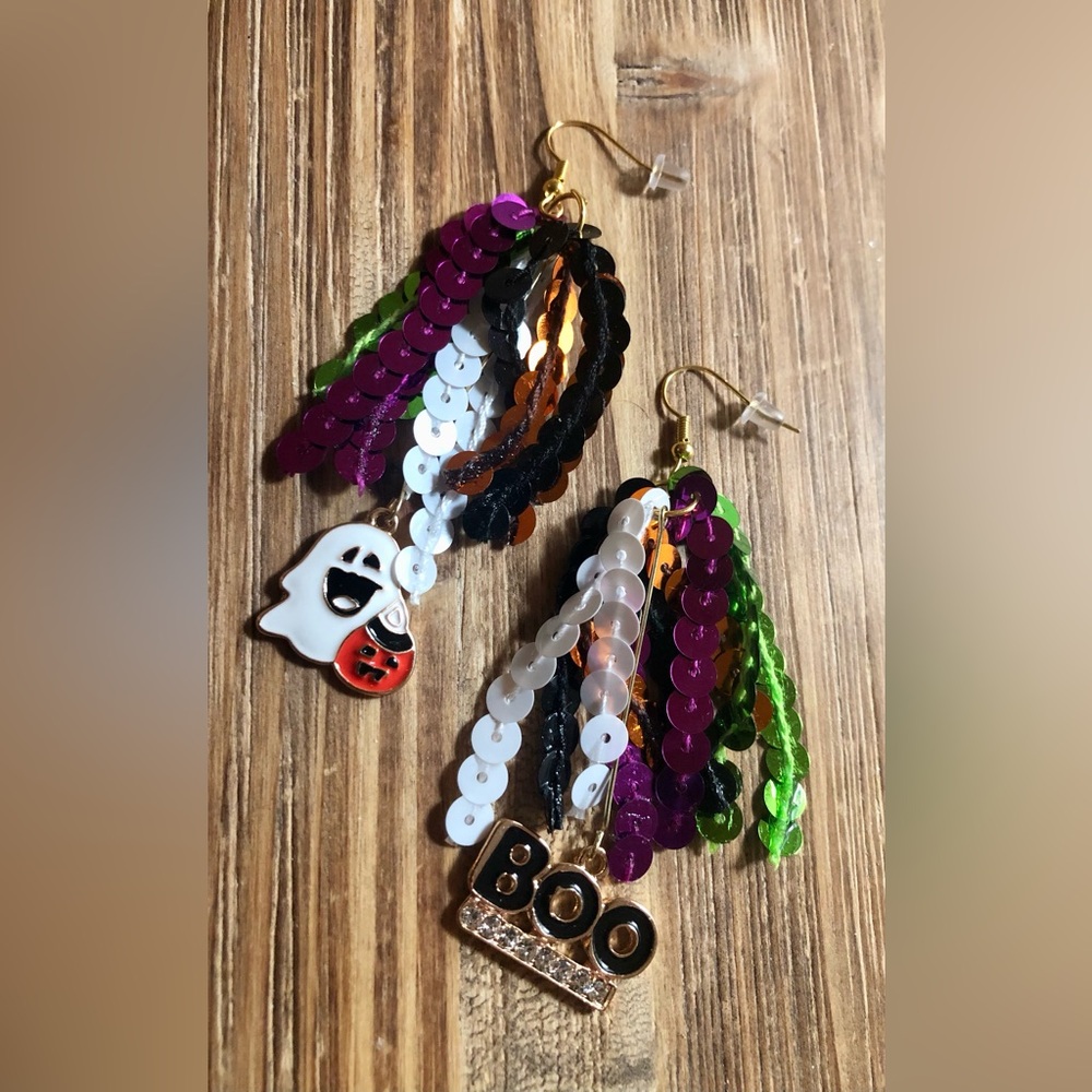 Handmade Sequin and Charm Halloween Earrings